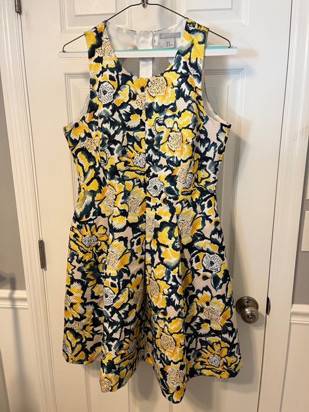 H & M Yellow & Navy Floral Fit-and-Flare Dress size 8